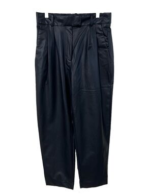 H&M Faux Leather Straight Leg Trouser Pants Black High Waist Size 8 NEW